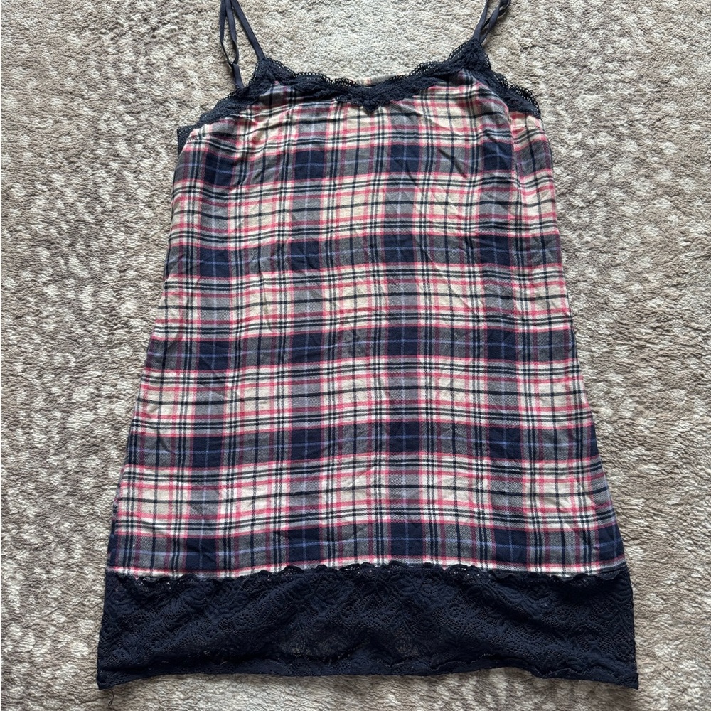 Aerie Y2K Multicolor Plaid Camisole with Lace